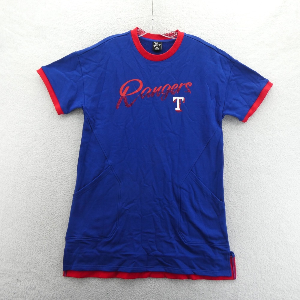 GIII 4Her Dress Women Medium Texas Rangers Blue Red Sequin MLB Fan Sweater Dress - Picture 1 of 9